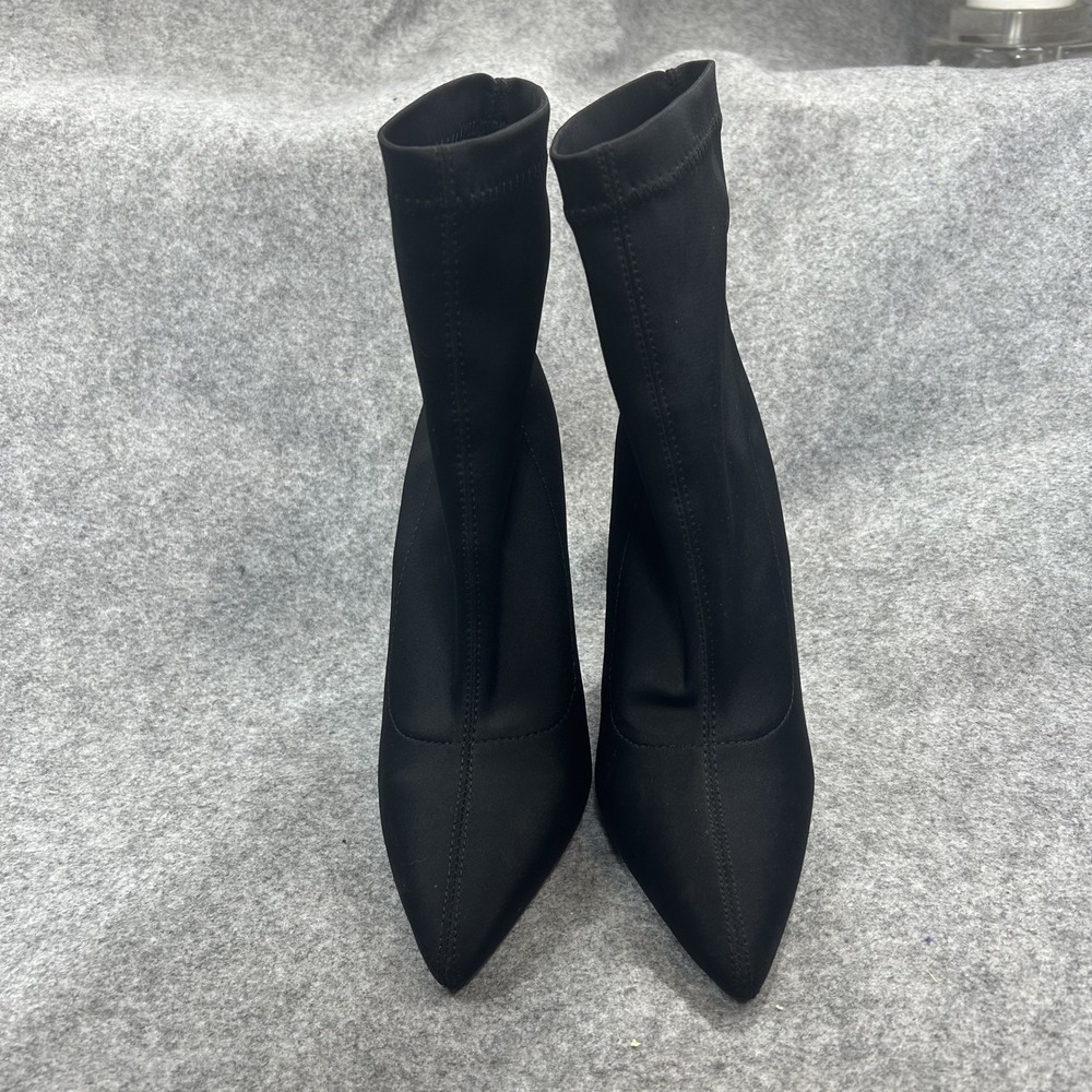 Rena Pointed Toe Sock Ankle Boots 5.5 Black Clear Lucite Block Heel
